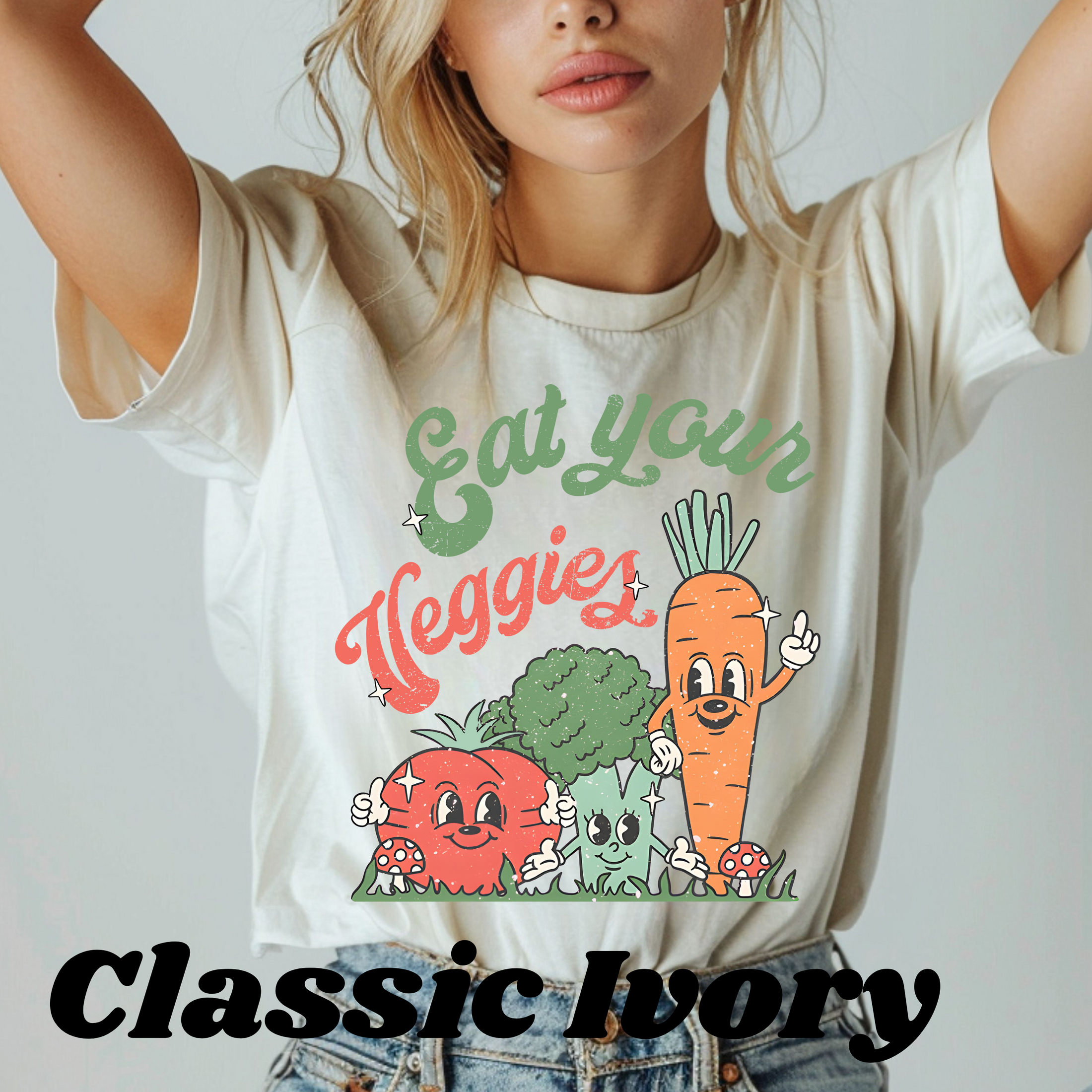 "Eat Your Veggies" Retro Print Shirt