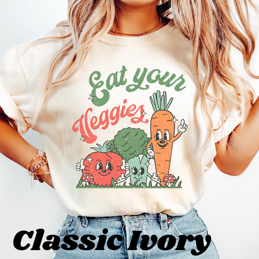 "Eat Your Veggies" Retro Print Shirt