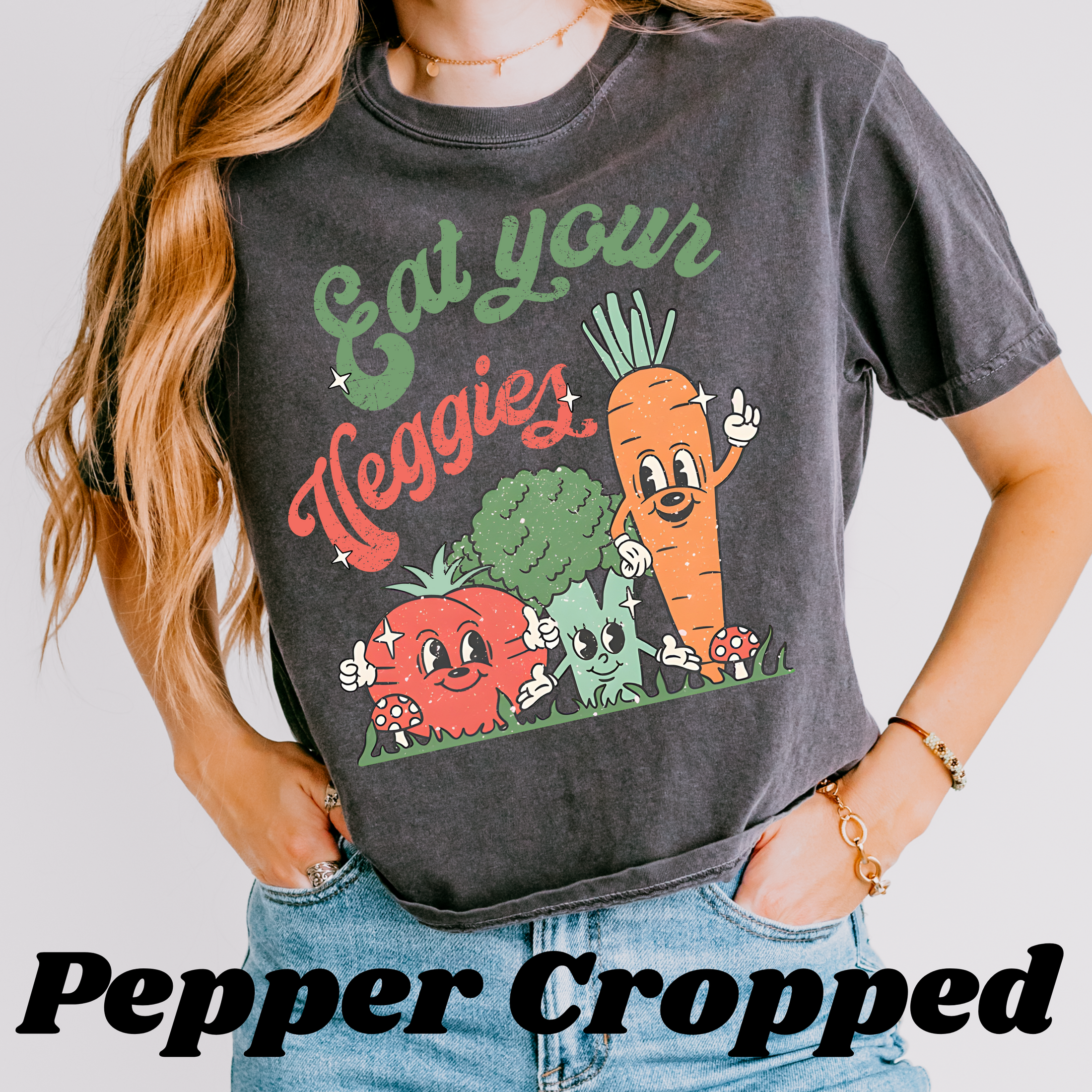 "Eat Your Veggies" Retro Print Shirt