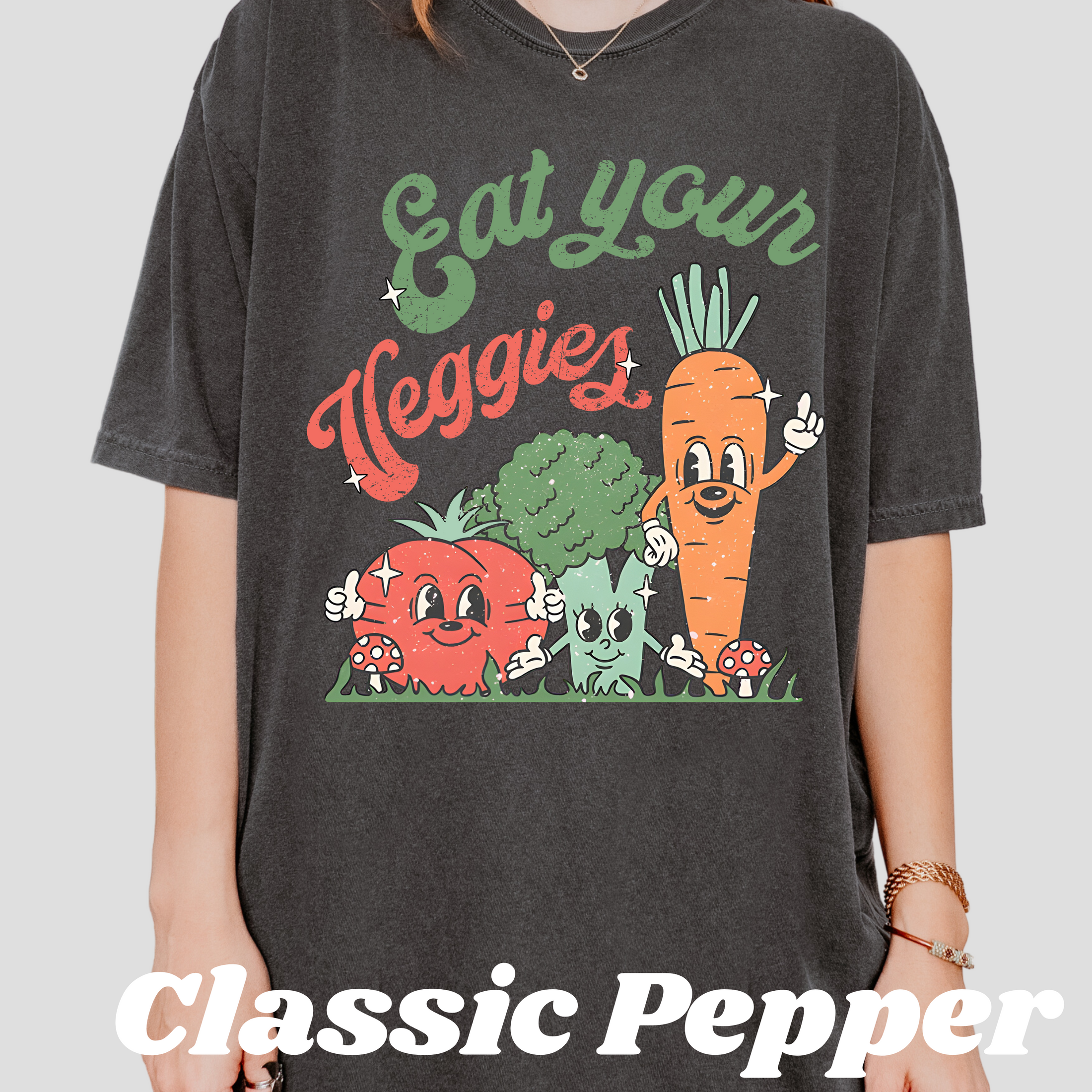 "Eat Your Veggies" Retro Print Shirt